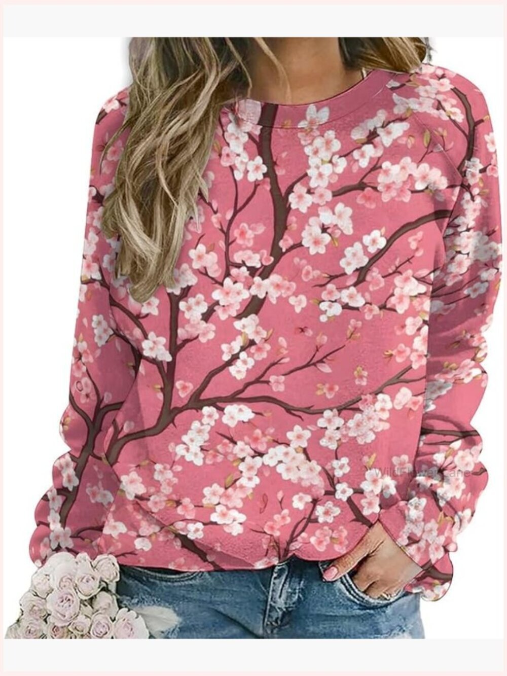 Long Sleeve Floral Print Pullover Sweatshirt Tunic Loose Fit